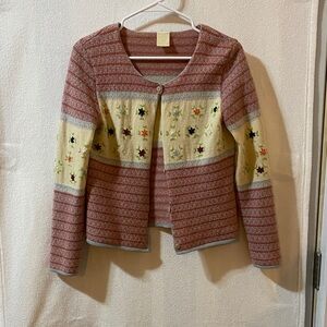 Vintage Embroidered Floral Pink and Blue Knit Cardigan